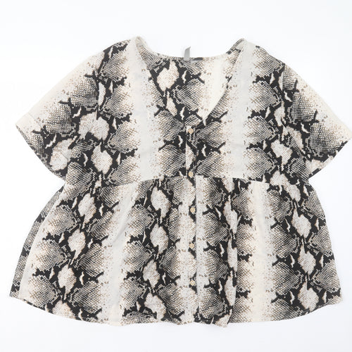 ASOS Womens Brown Animal Print Polyester Basic Blouse Size 16 V-Neck