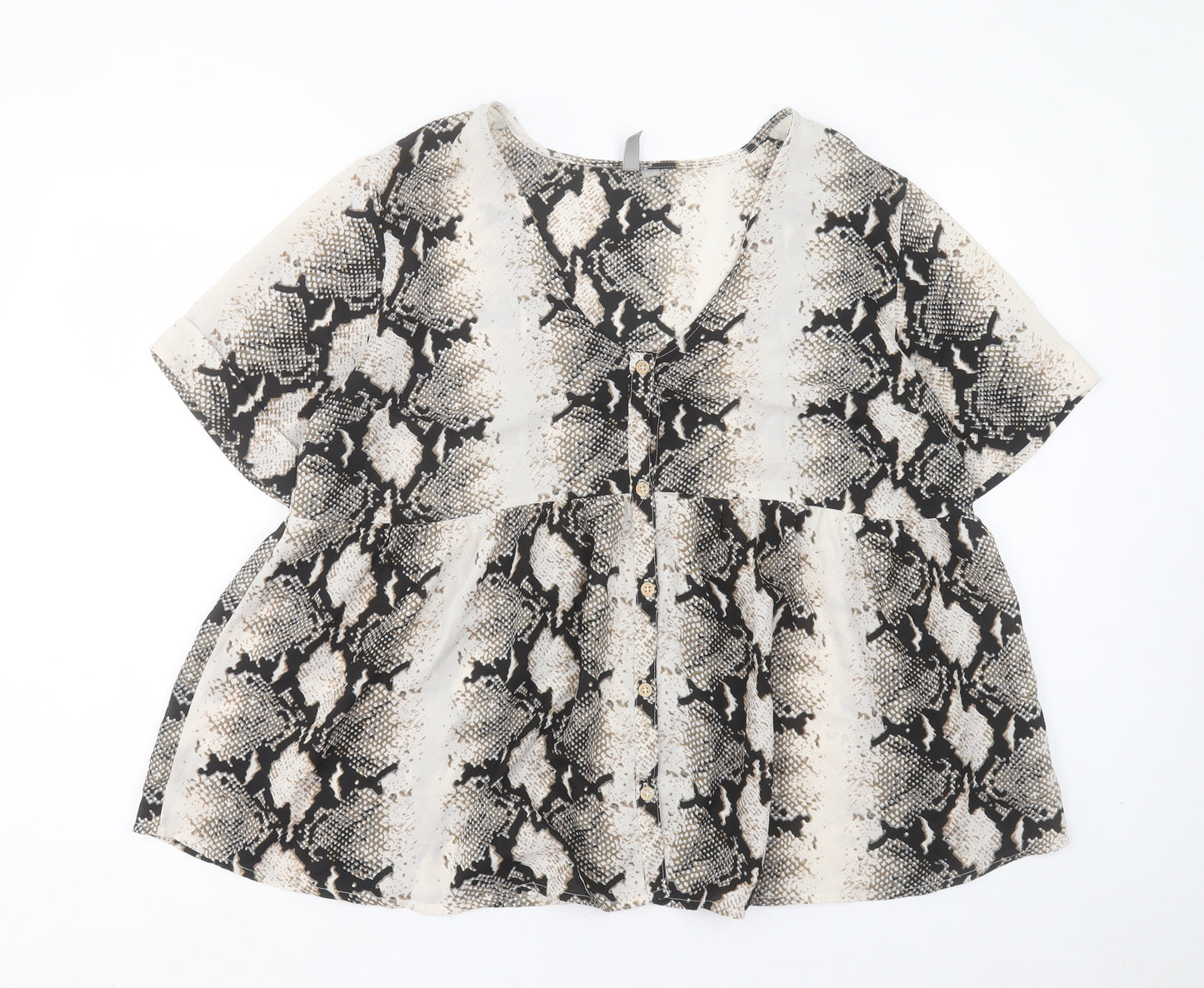 ASOS Womens Brown Animal Print Polyester Basic Blouse Size 16 V-Neck