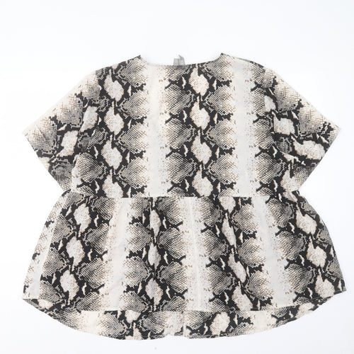 ASOS Womens Brown Animal Print Polyester Basic Blouse Size 16 V-Neck