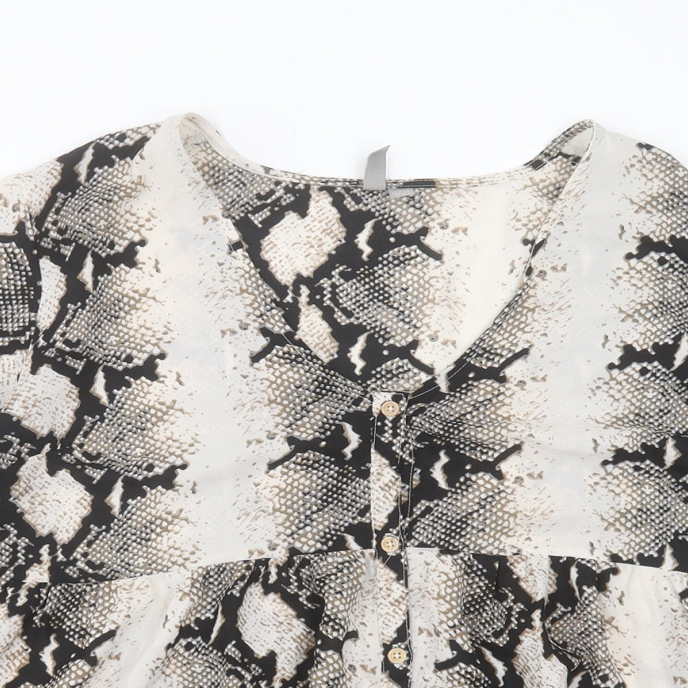 ASOS Womens Brown Animal Print Polyester Basic Blouse Size 16 V-Neck