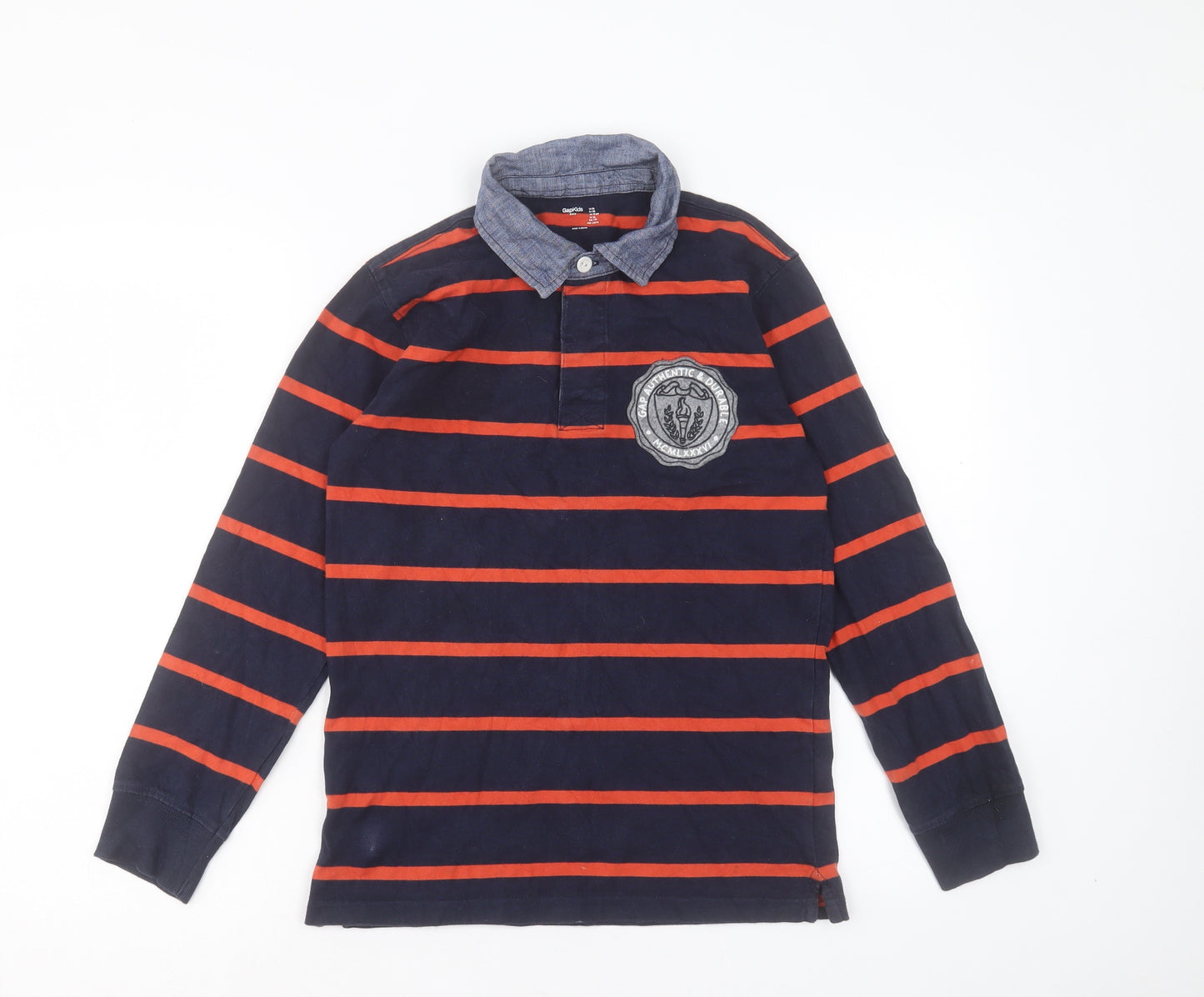 Gap Boys Blue Striped Cotton Basic Polo Size 12 Years Collared Button