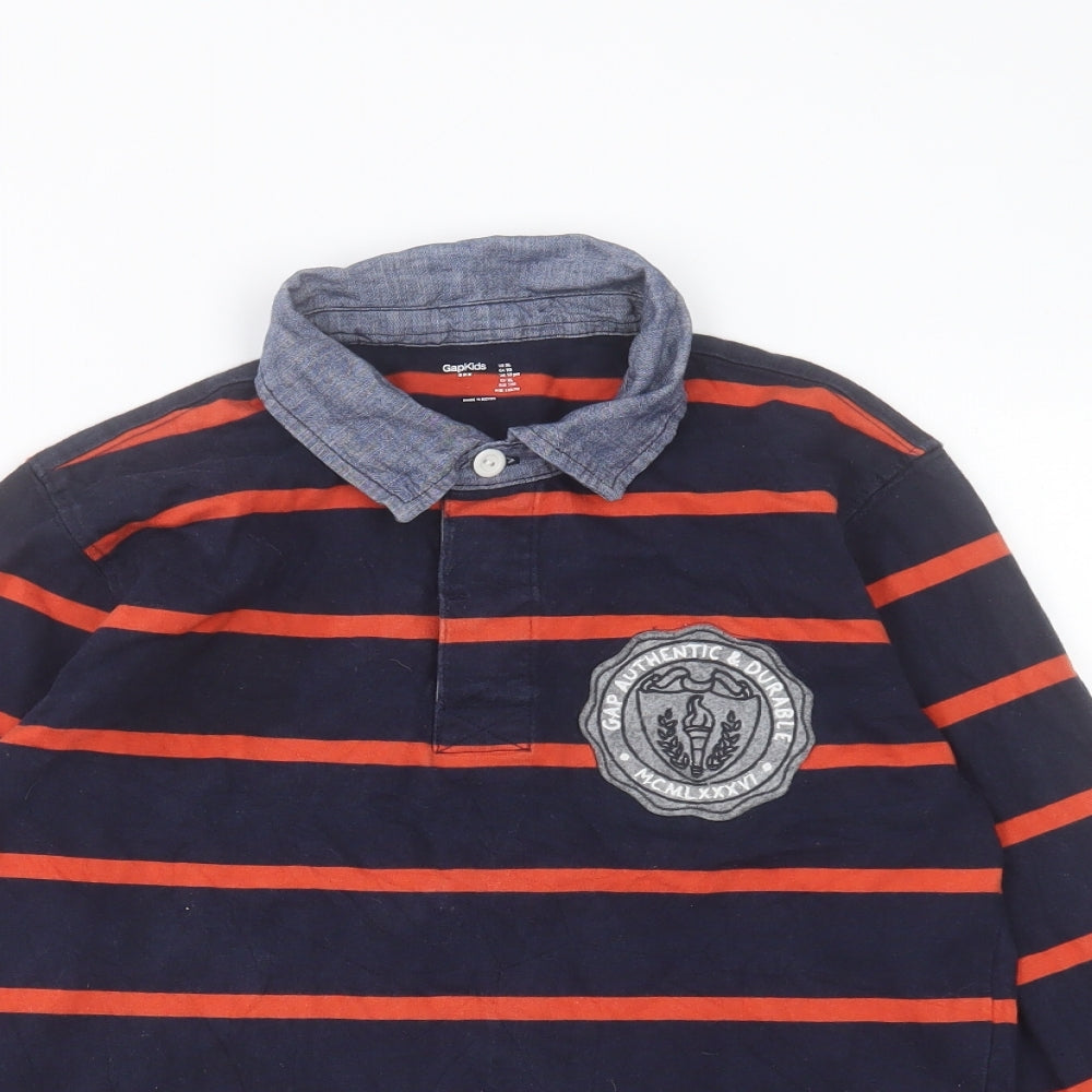 Gap Boys Blue Striped Cotton Basic Polo Size 12 Years Collared Button