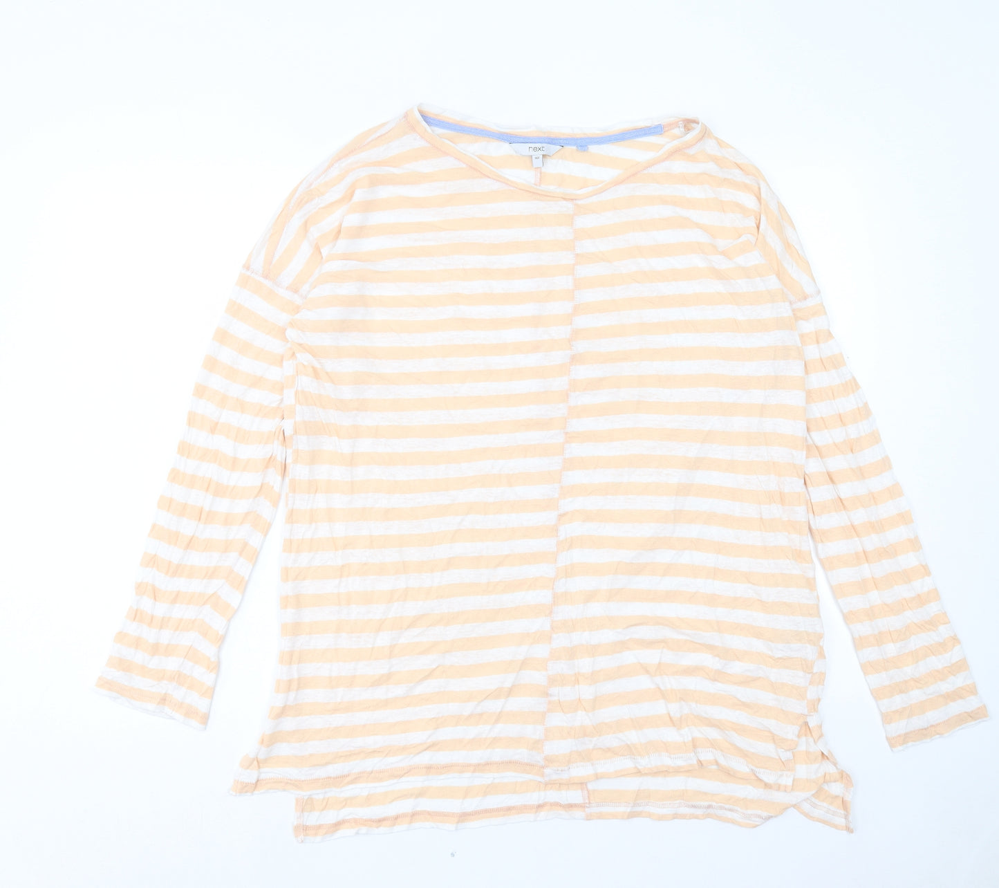 NEXT Womens Orange Striped Linen Tunic T-Shirt Size 16 Crew Neck