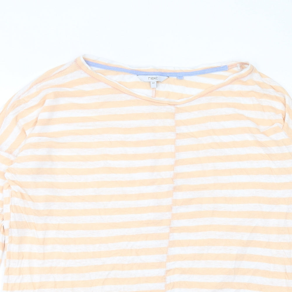 NEXT Womens Orange Striped Linen Tunic T-Shirt Size 16 Crew Neck