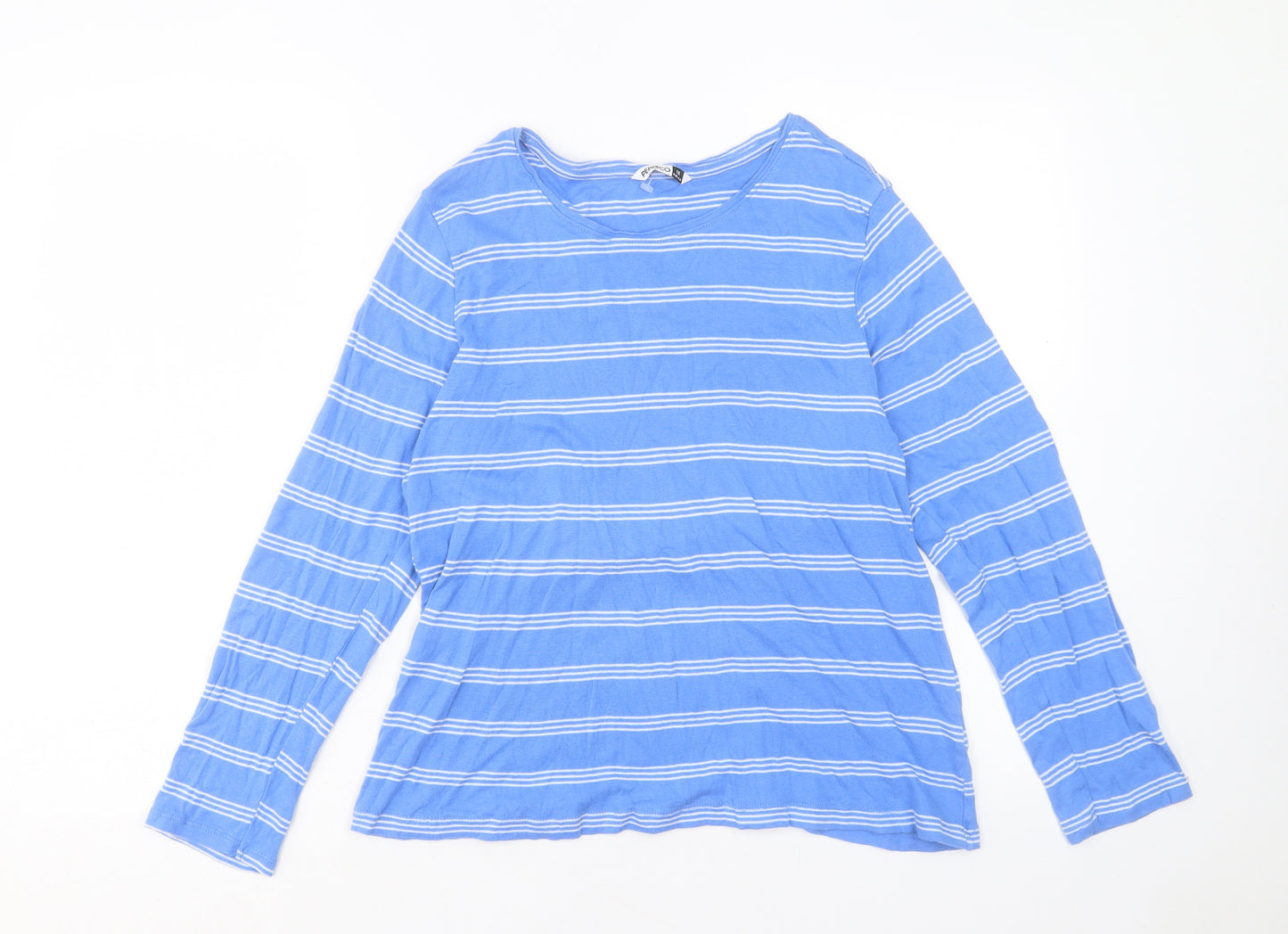 Pep&co Womens Blue Striped Cotton Basic T-Shirt Size 16 Crew Neck
