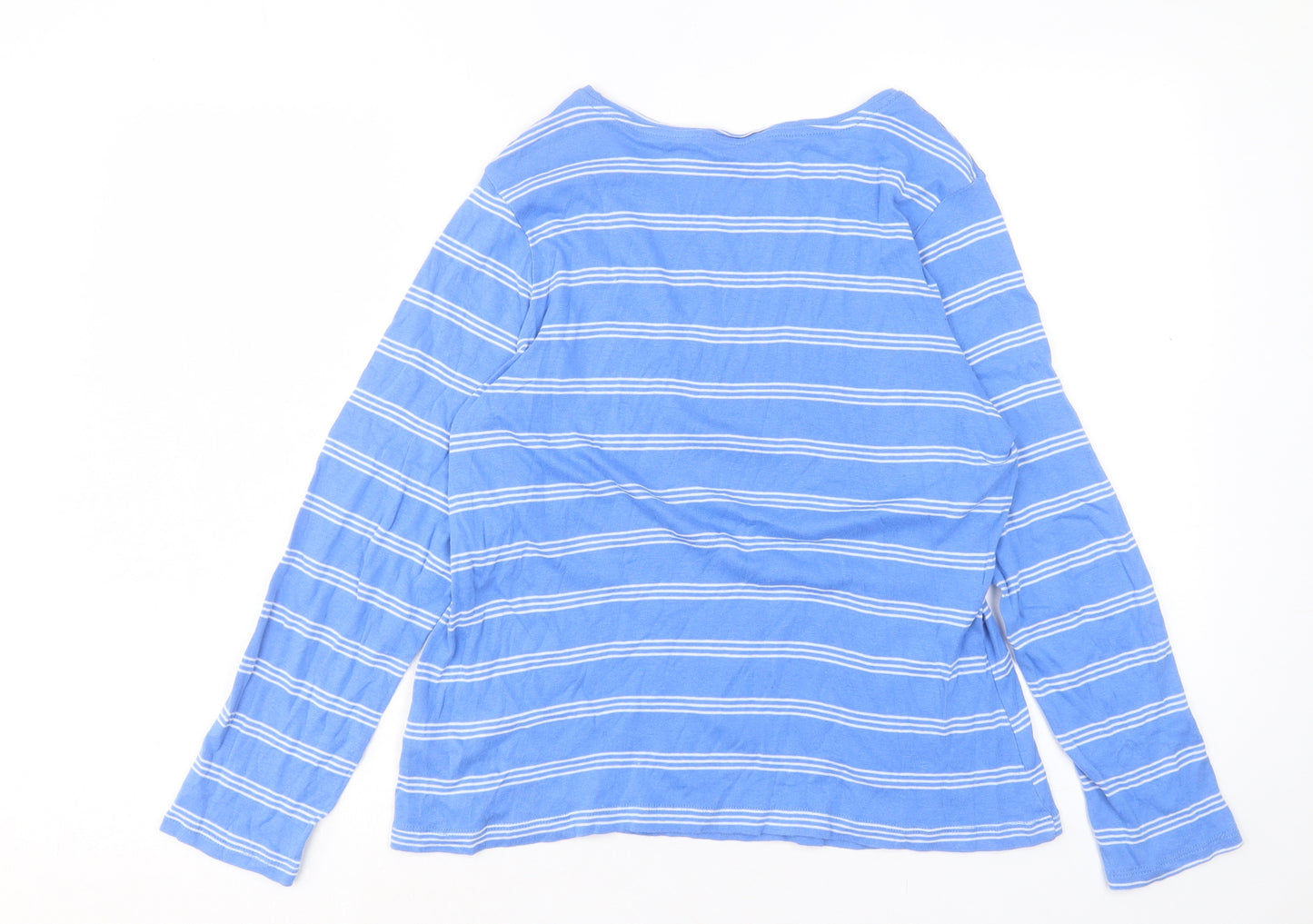 Pep&co Womens Blue Striped Cotton Basic T-Shirt Size 16 Crew Neck