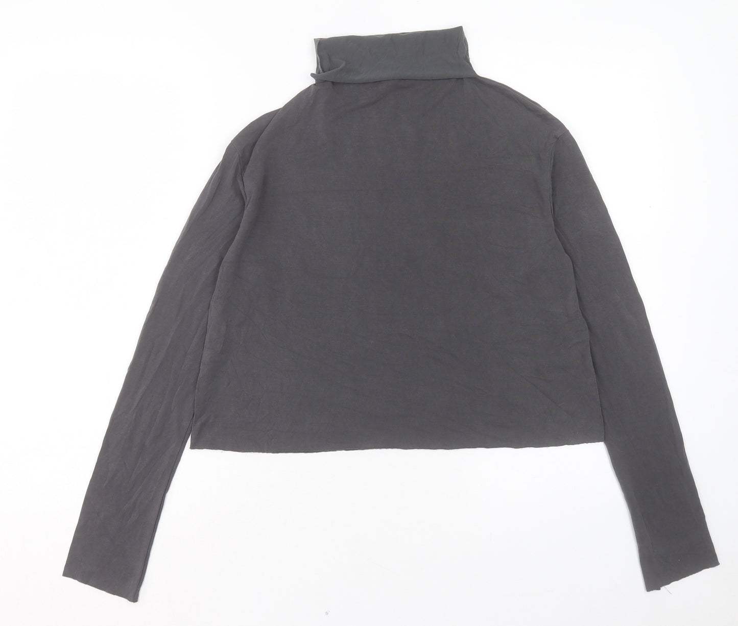 Weekday Womens Grey Modal Cropped T-Shirt Size S Roll Neck