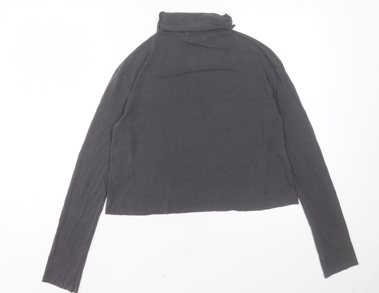 Weekday Womens Grey Modal Cropped T-Shirt Size S Roll Neck