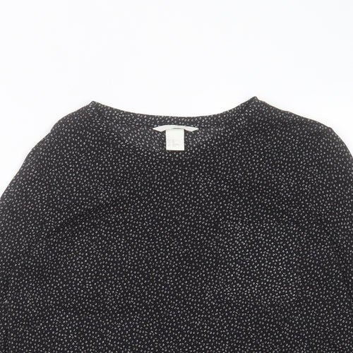 H&M Womens Black Floral Polyester Basic T-Shirt Size XS Crew Neck - Pocket Detail