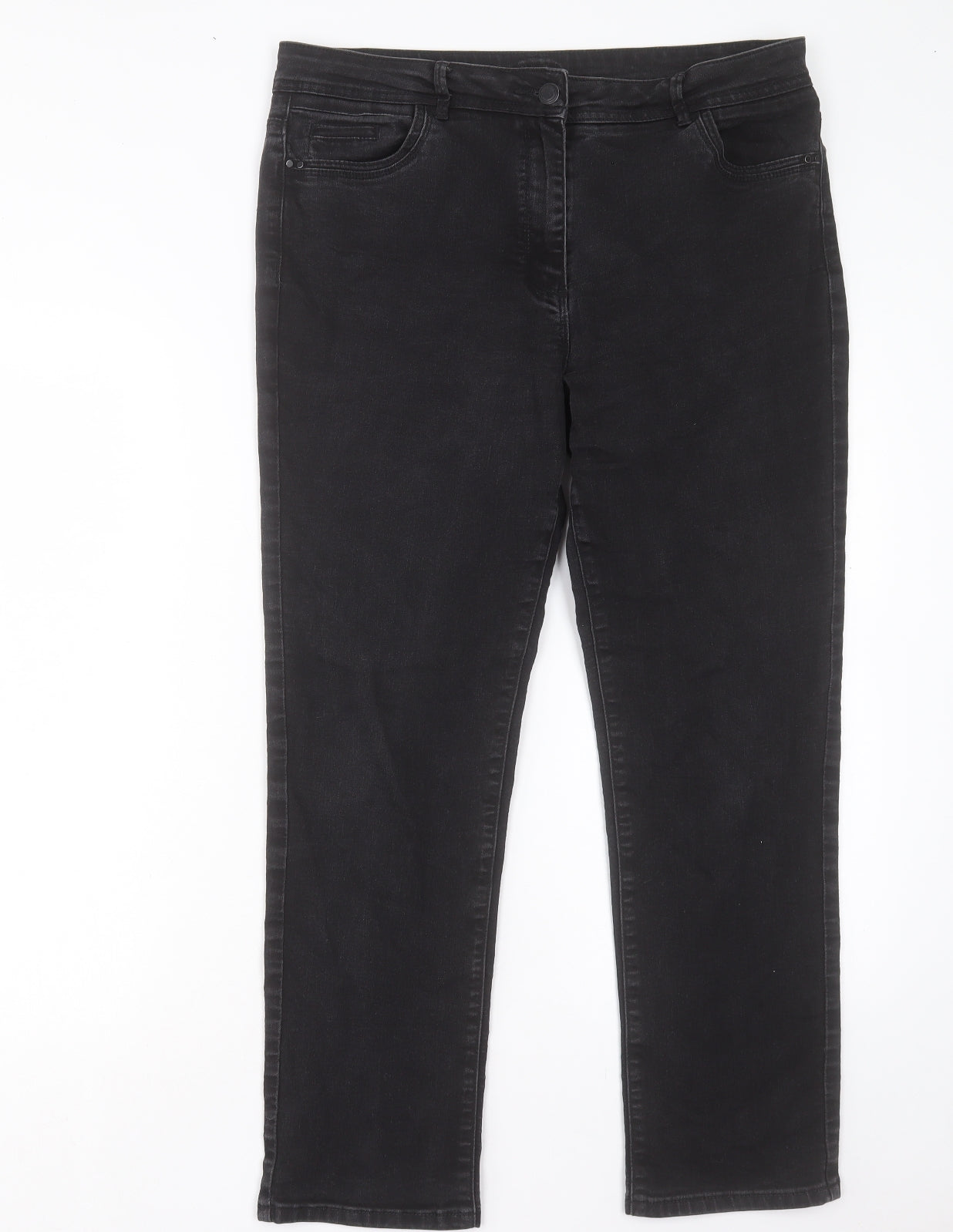 DASH Womens Black Cotton Straight Jeans Size 14 L27 in Regular Button