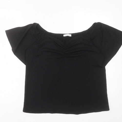 Papaya Womens Black Polyester Basic T-Shirt Size 10 Scoop Neck