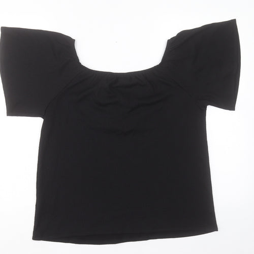 Papaya Womens Black Polyester Basic T-Shirt Size 10 Scoop Neck