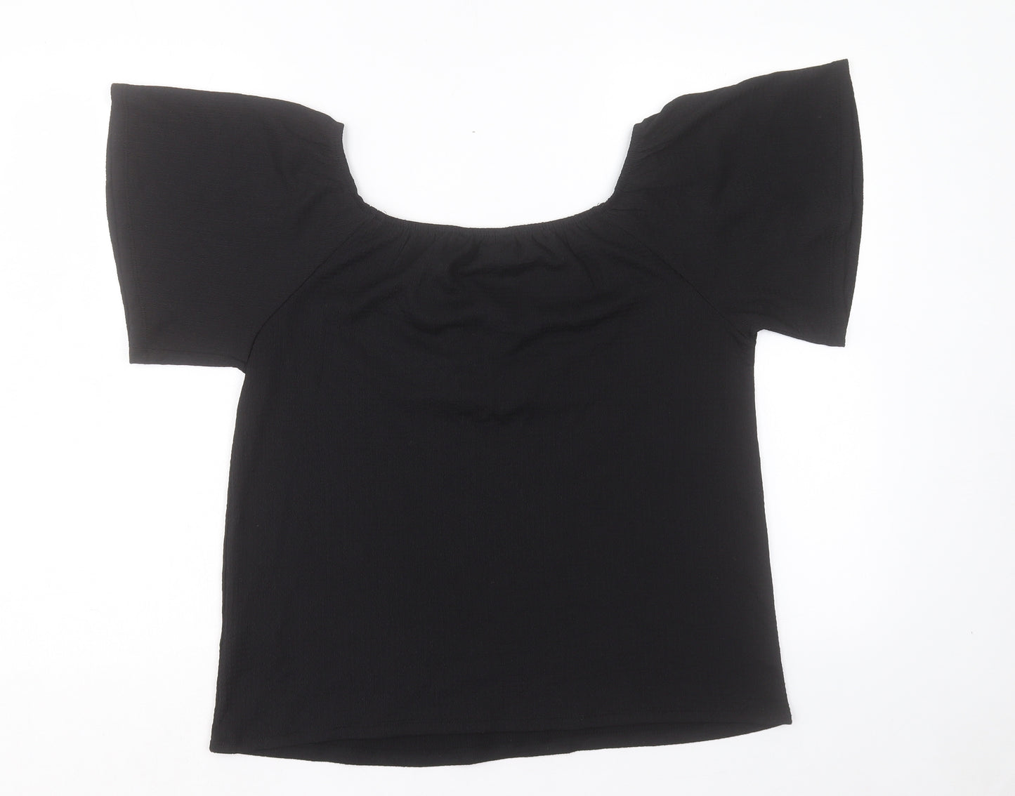 Papaya Womens Black Polyester Basic T-Shirt Size 10 Scoop Neck