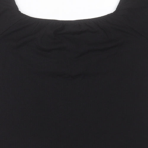 Papaya Womens Black Polyester Basic T-Shirt Size 10 Scoop Neck