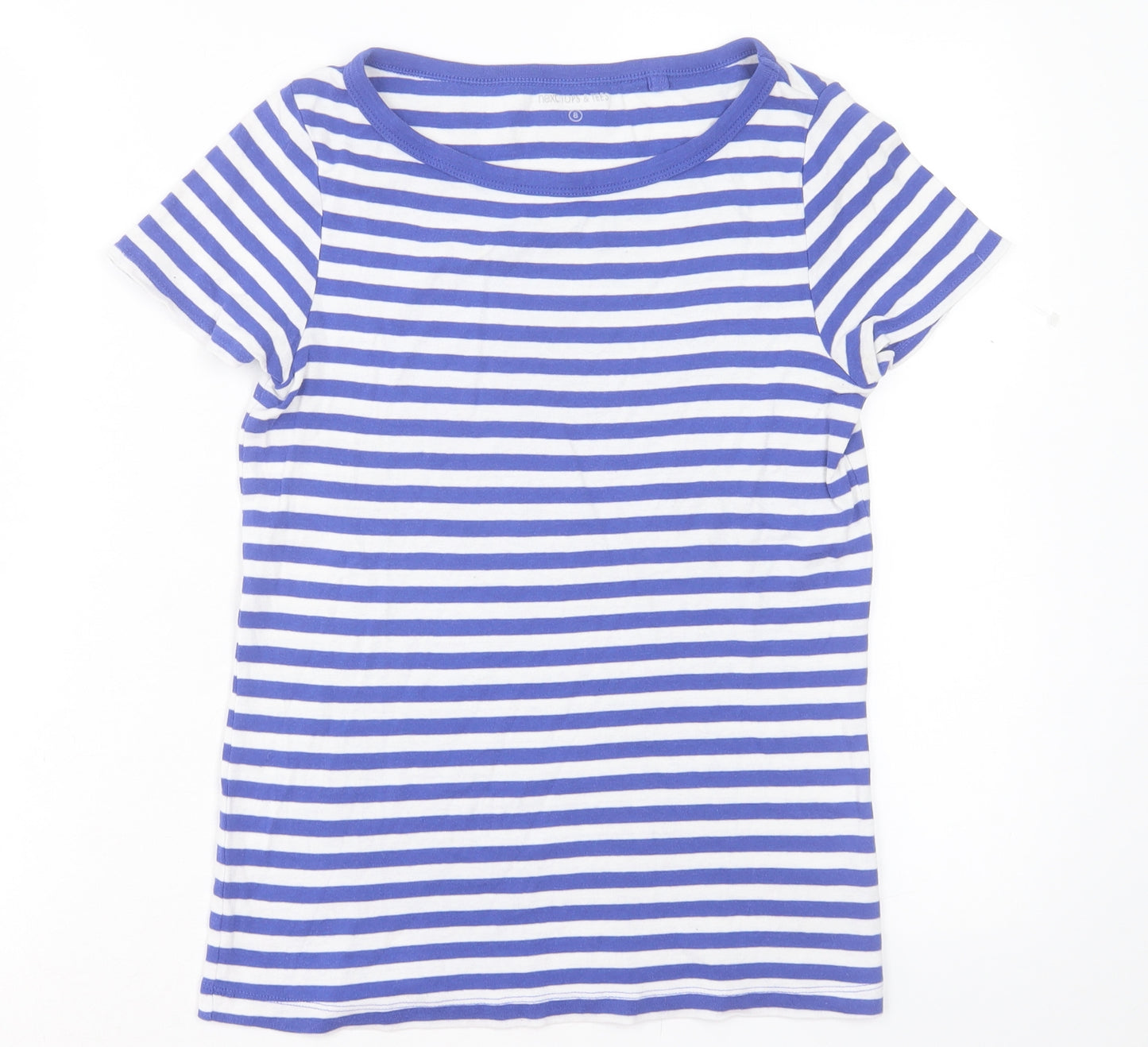 NEXT Womens Blue Striped Cotton Basic T-Shirt Size 8 Boat Neck
