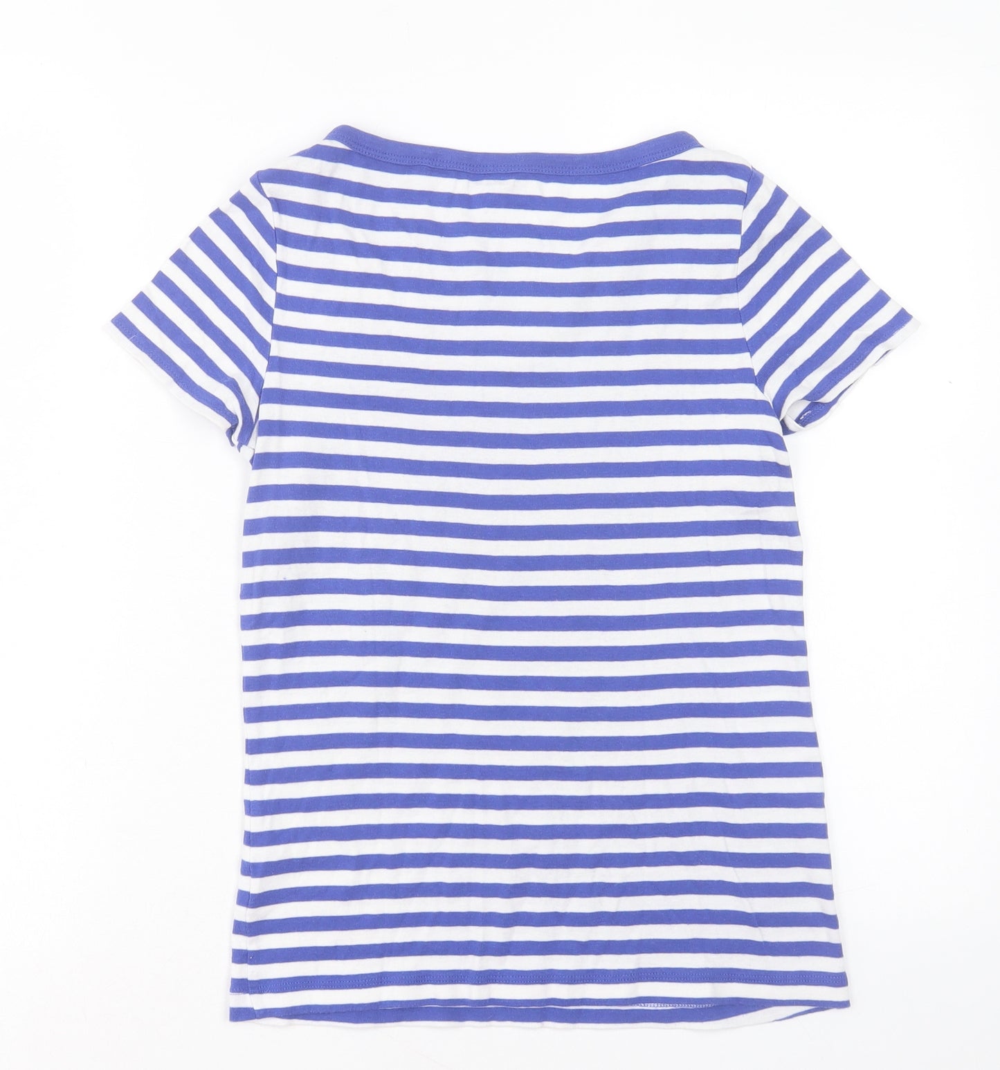 NEXT Womens Blue Striped Cotton Basic T-Shirt Size 8 Boat Neck