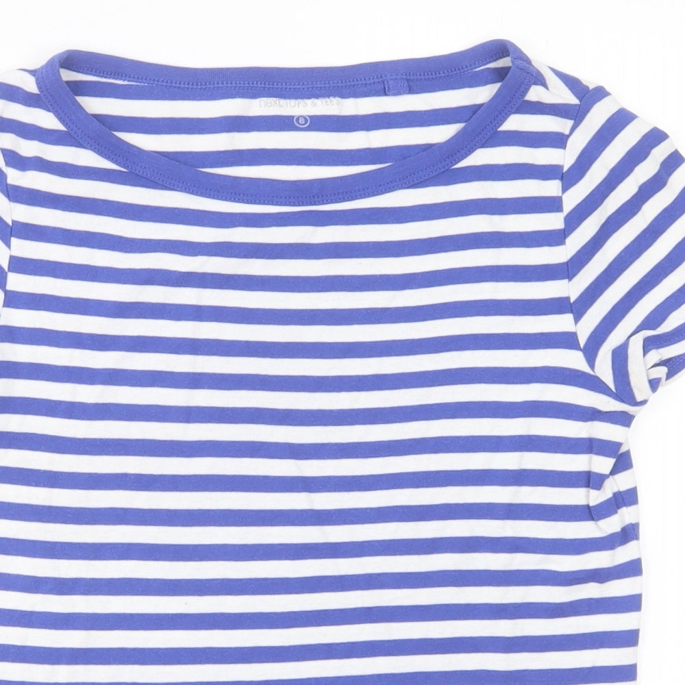 NEXT Womens Blue Striped Cotton Basic T-Shirt Size 8 Boat Neck