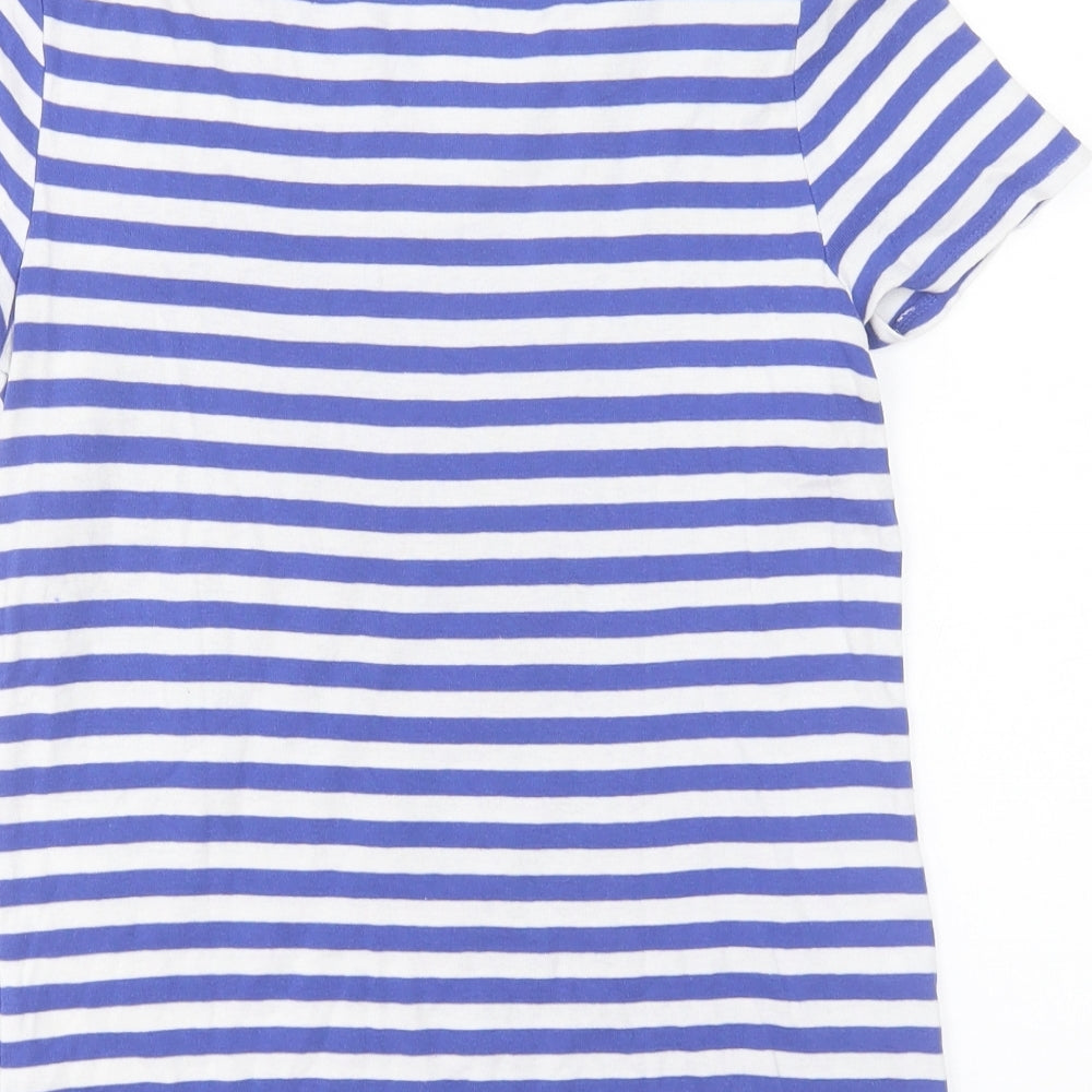 NEXT Womens Blue Striped Cotton Basic T-Shirt Size 8 Boat Neck