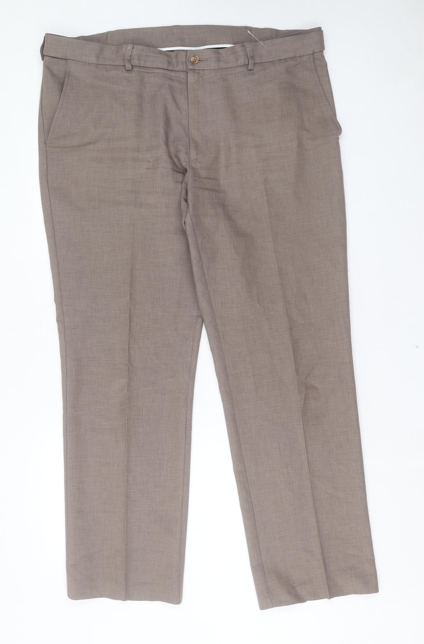 Farah Mens Brown Polyester Trousers Size 40 in L31 in Regular Button