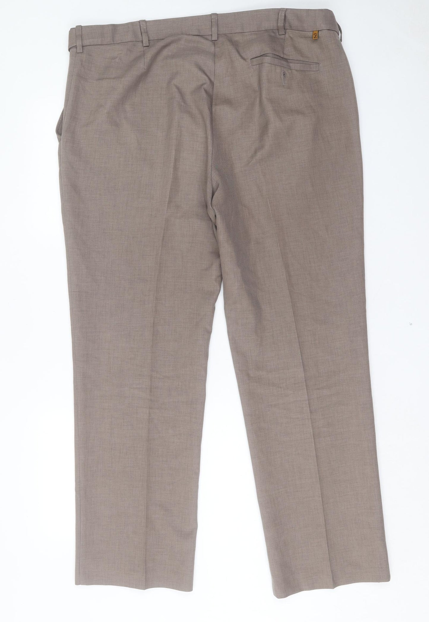 Farah Mens Brown Polyester Trousers Size 40 in L31 in Regular Button