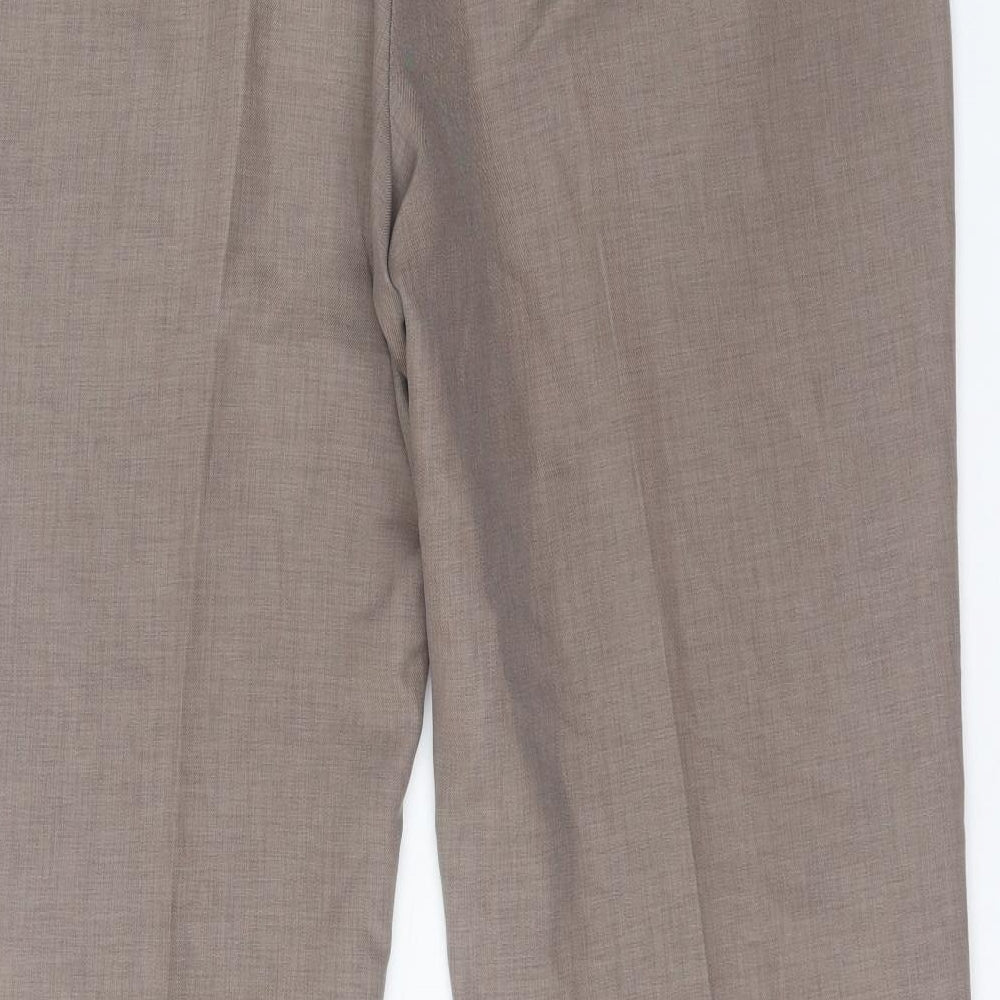 Farah Mens Brown Polyester Trousers Size 40 in L31 in Regular Button
