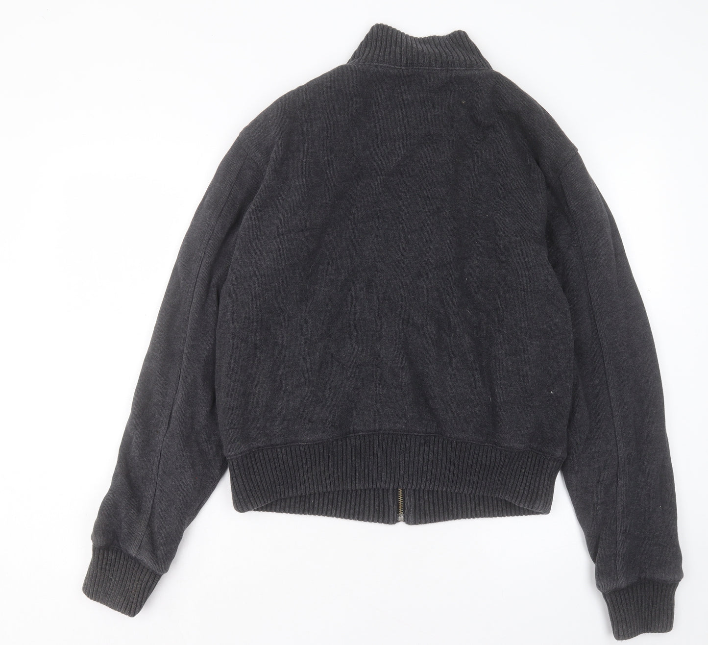 Marks and Spencer Mens Grey High Neck Cotton Full Zip Jumper Size S