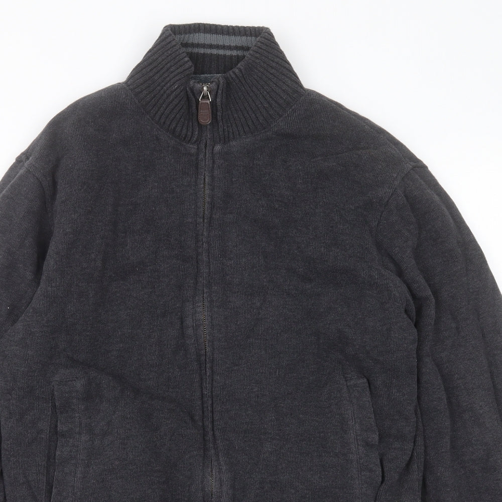 Marks and Spencer Mens Grey High Neck Cotton Full Zip Jumper Size S