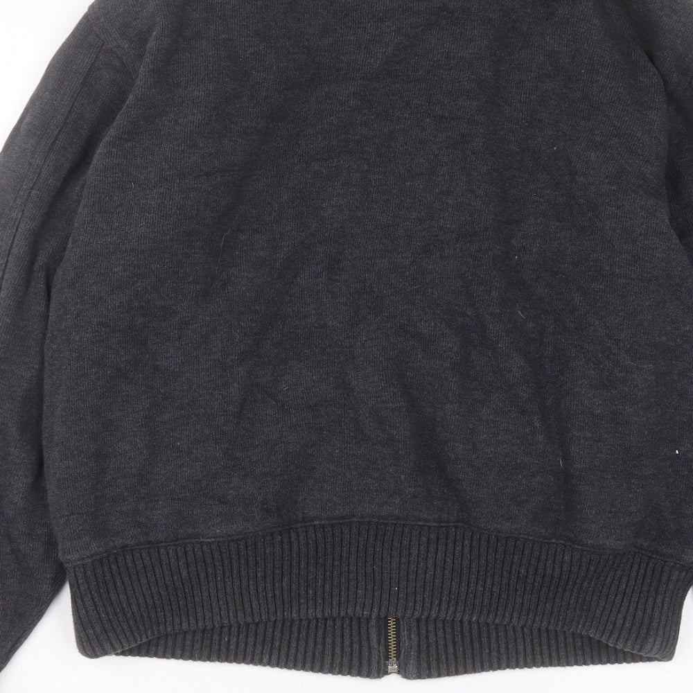 Marks and Spencer Mens Grey High Neck Cotton Full Zip Jumper Size S
