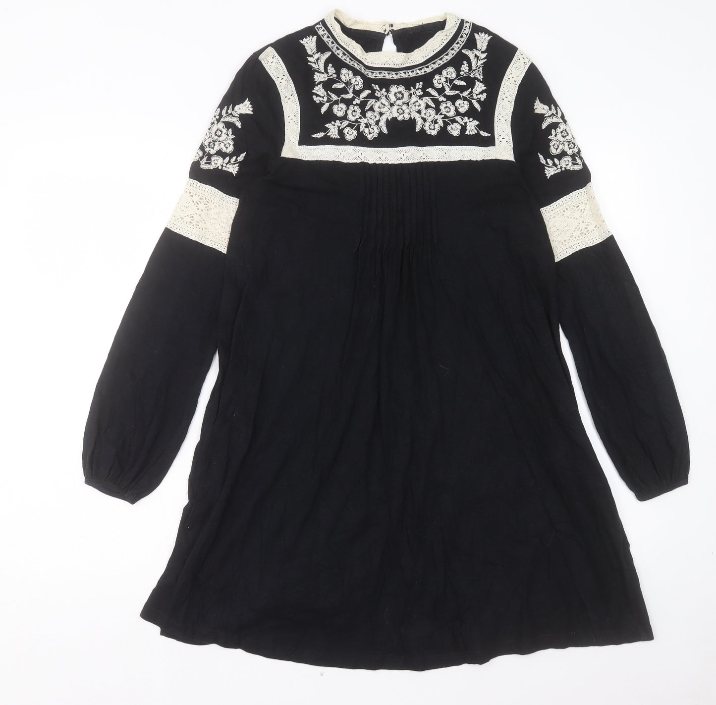 Topshop Womens Black Cotton A-Line Size 10 Crew Neck Button