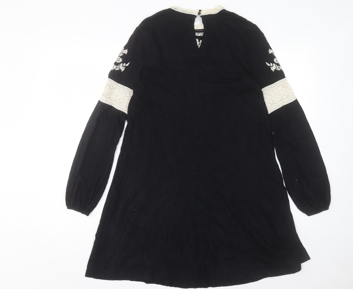 Topshop Womens Black Cotton A-Line Size 10 Crew Neck Button