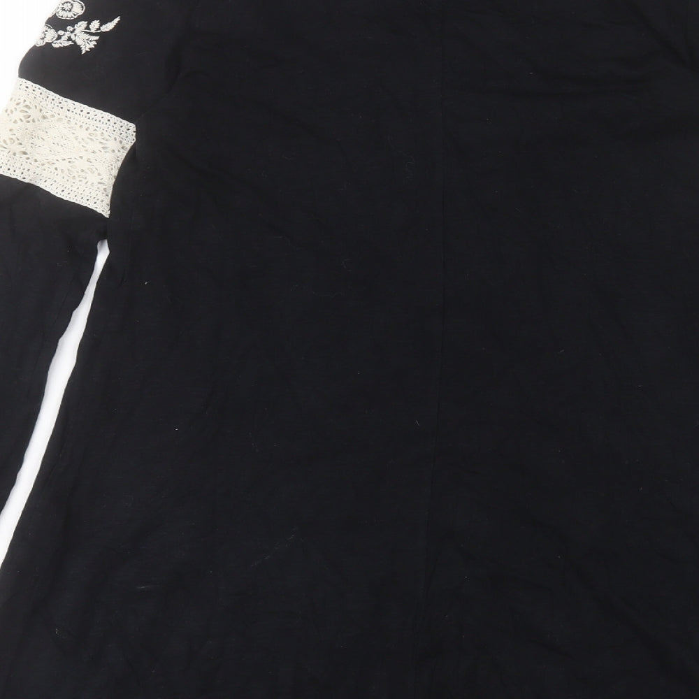 Topshop Womens Black Cotton A-Line Size 10 Crew Neck Button