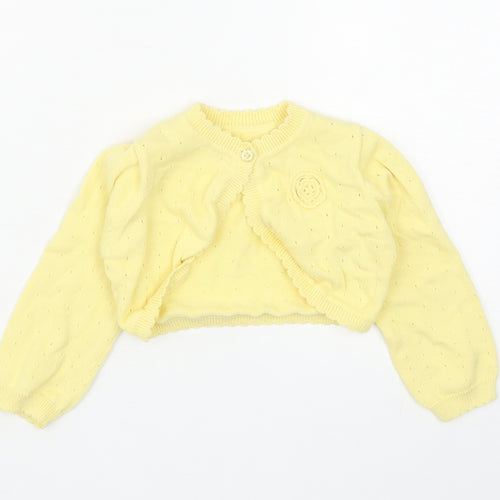 Nutmeg Girls Yellow Cotton Shrug Jumper Size 12-18 Months Button - Flower