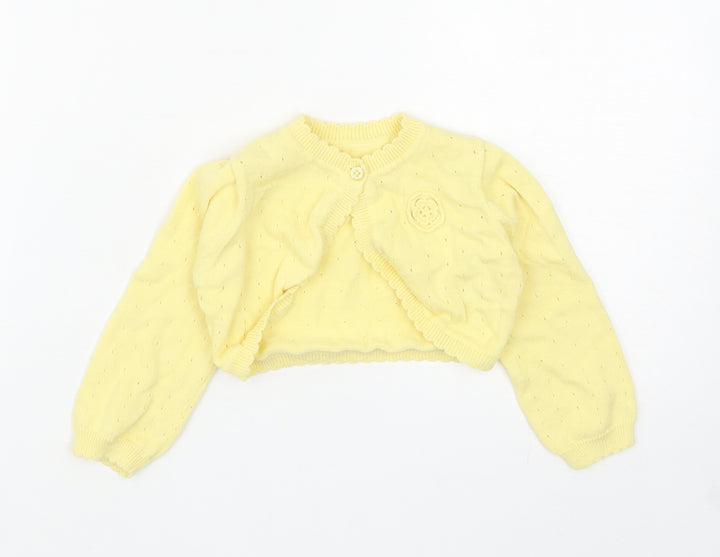 Nutmeg Girls Yellow Cotton Shrug Jumper Size 12-18 Months Button - Flower