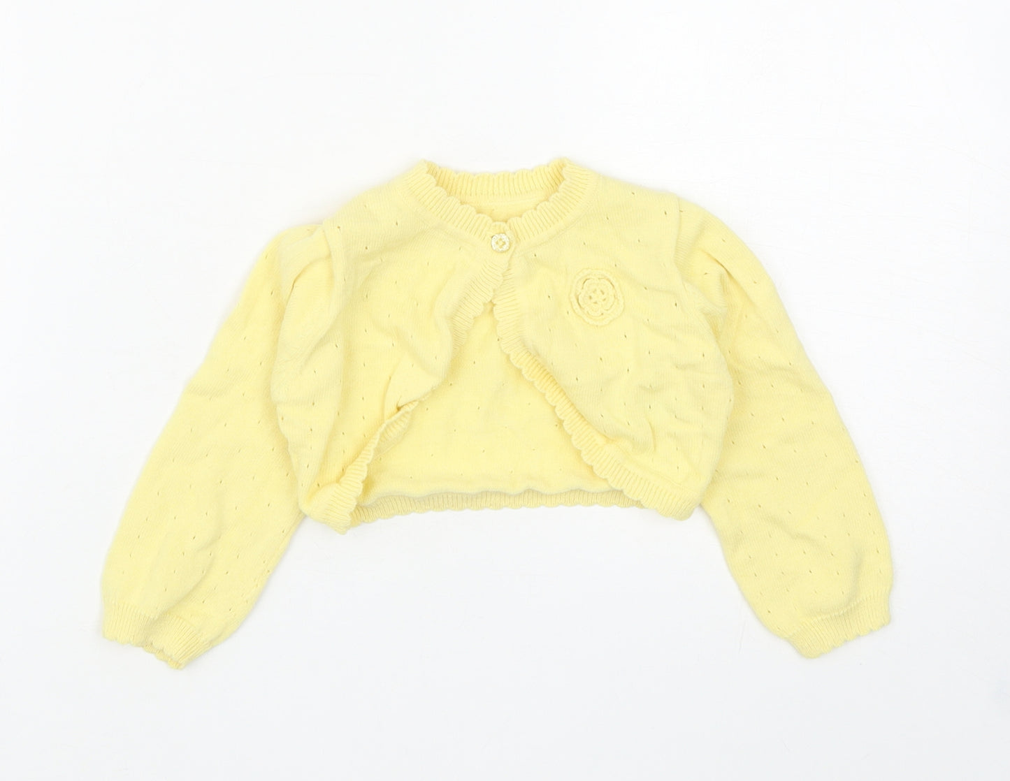Nutmeg Girls Yellow Cotton Shrug Jumper Size 12-18 Months Button - Flower