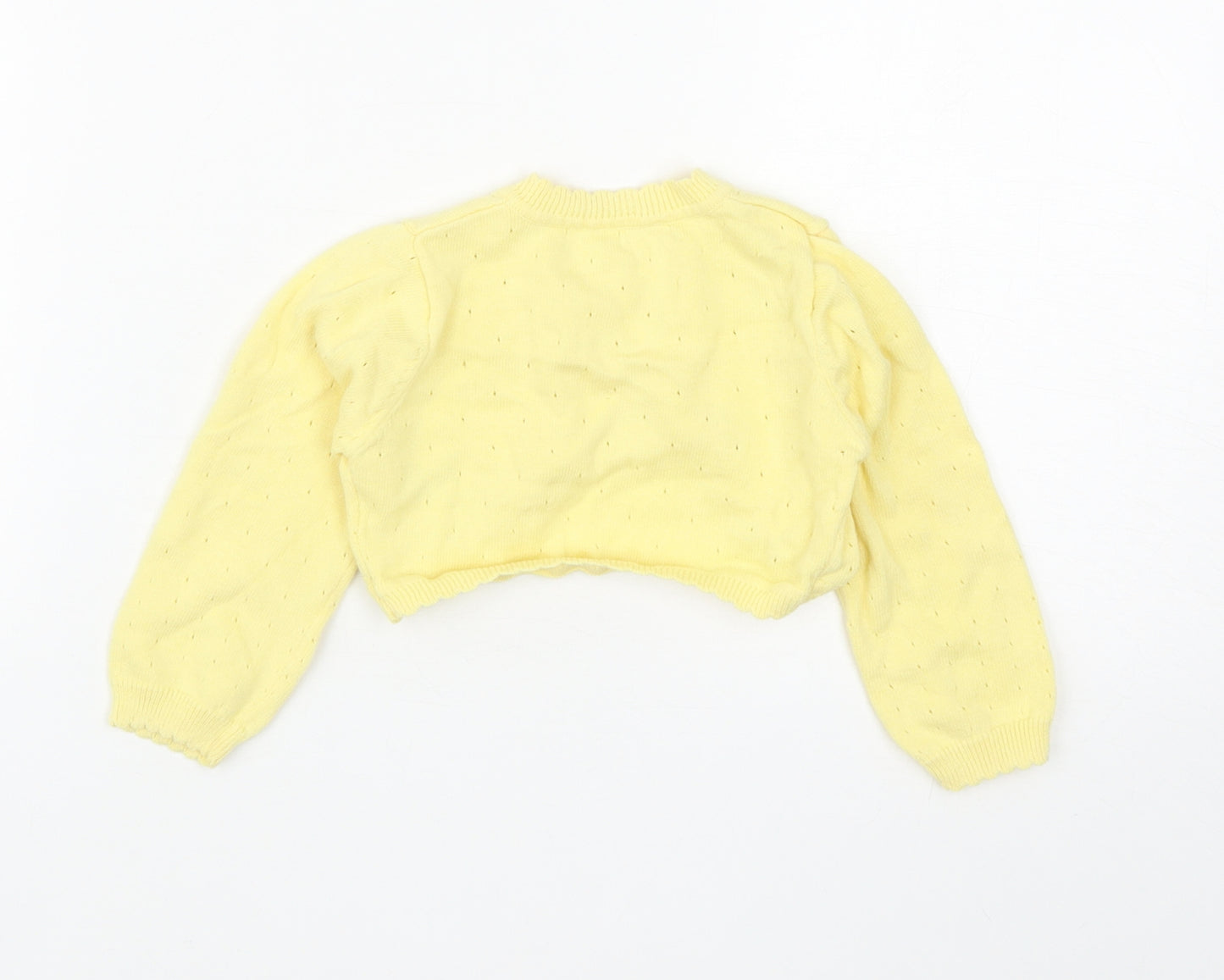 Nutmeg Girls Yellow Cotton Shrug Jumper Size 12-18 Months Button - Flower