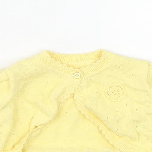 Nutmeg Girls Yellow Cotton Shrug Jumper Size 12-18 Months Button - Flower