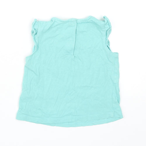 F&F Girls Blue Cotton Basic Tank Size 12-18 Months Round Neck Snap - Lace Detail