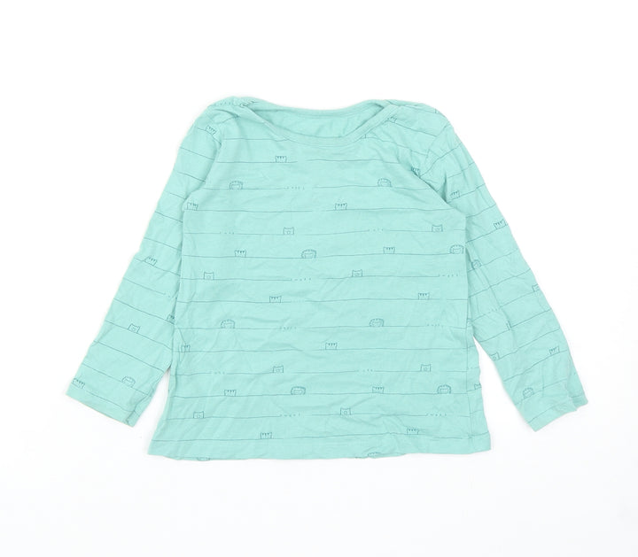 George Girls Green Striped Cotton Basic Casual Size 18-24 Months Round Neck Pullover - Animals