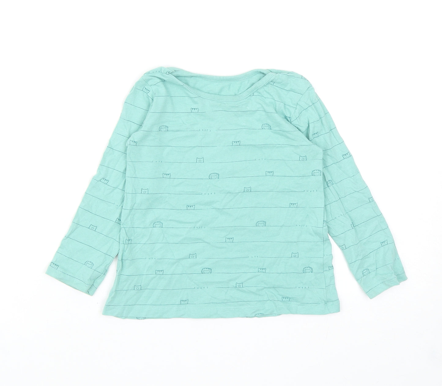 George Girls Green Striped Cotton Basic Casual Size 18-24 Months Round Neck Pullover - Animals