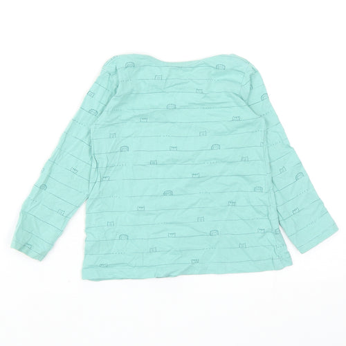 George Girls Green Striped Cotton Basic Casual Size 18-24 Months Round Neck Pullover - Animals