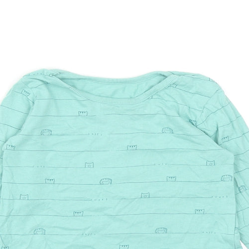 George Girls Green Striped Cotton Basic Casual Size 18-24 Months Round Neck Pullover - Animals
