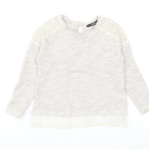 George Girls Beige Round Neck Cotton Pullover Jumper Size 5-6 Years Button - Lace Detail And Trim