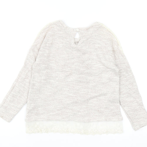 George Girls Beige Round Neck Cotton Pullover Jumper Size 5-6 Years Button - Lace Detail And Trim