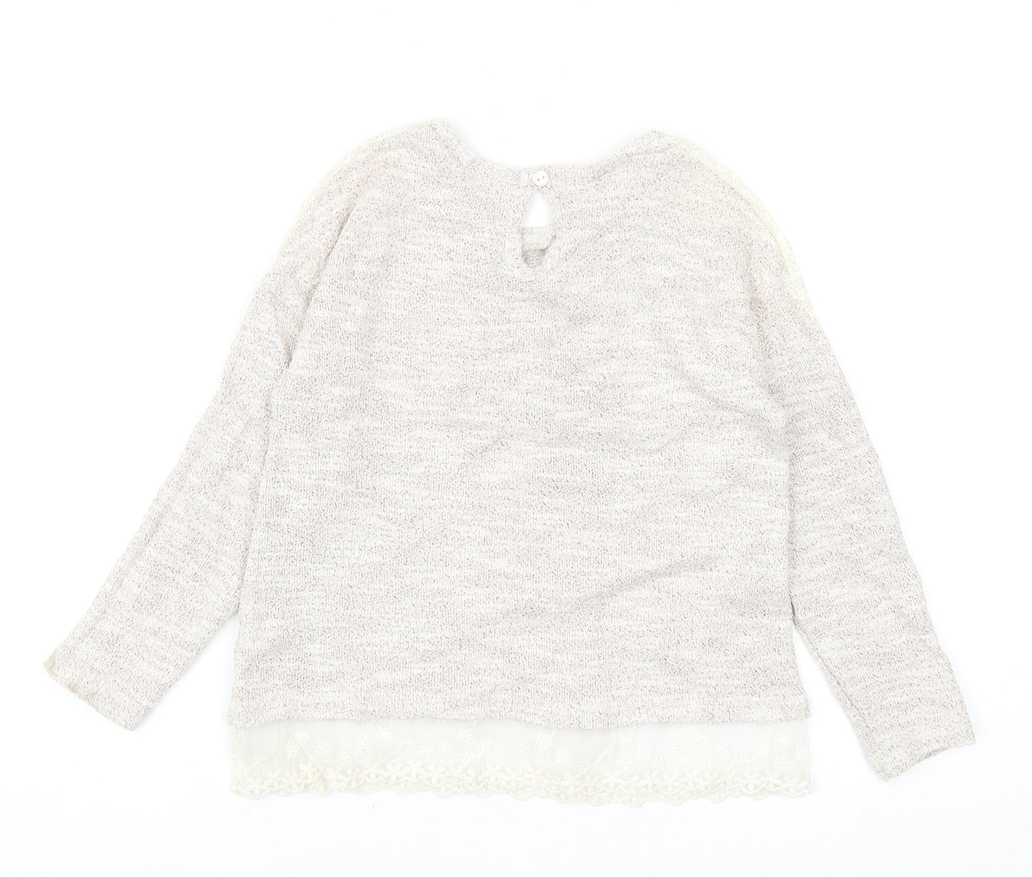 George Girls Beige Round Neck Cotton Pullover Jumper Size 5-6 Years Button - Lace Detail And Trim