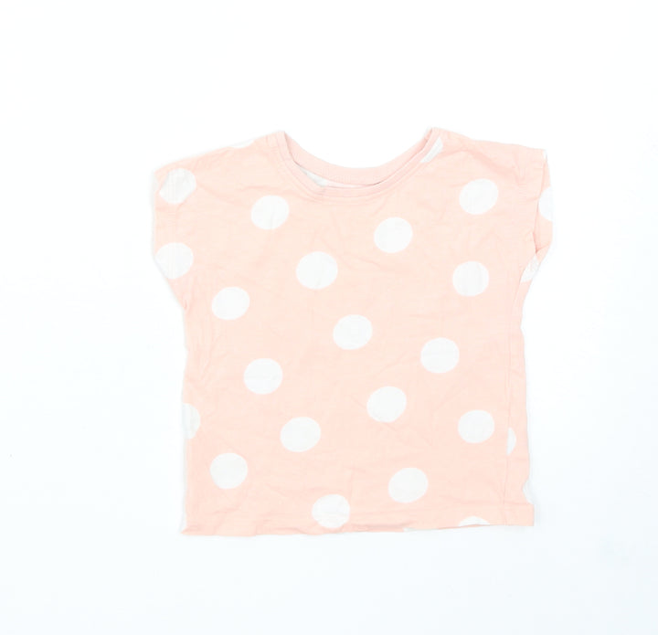 George Girls Pink Polka Dot Cotton Basic T-Shirt Size 12-18 Months Round Neck Pullover