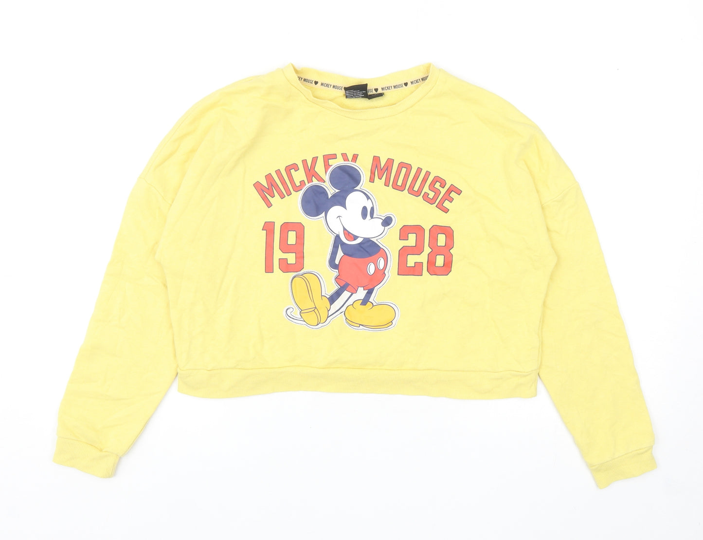 Primark Girls Yellow Cotton Pullover Sweatshirt Size 11-12 Years Pullover - Mickey Mouse Cropped