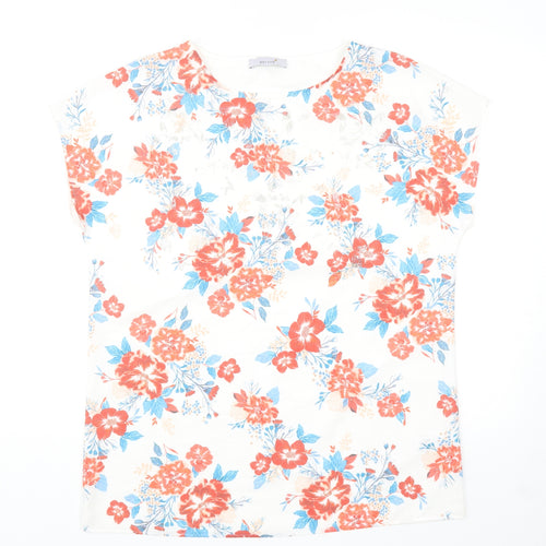 Marks and Spencer Womens White Floral Polyester Basic Blouse Size 14 Boat Neck