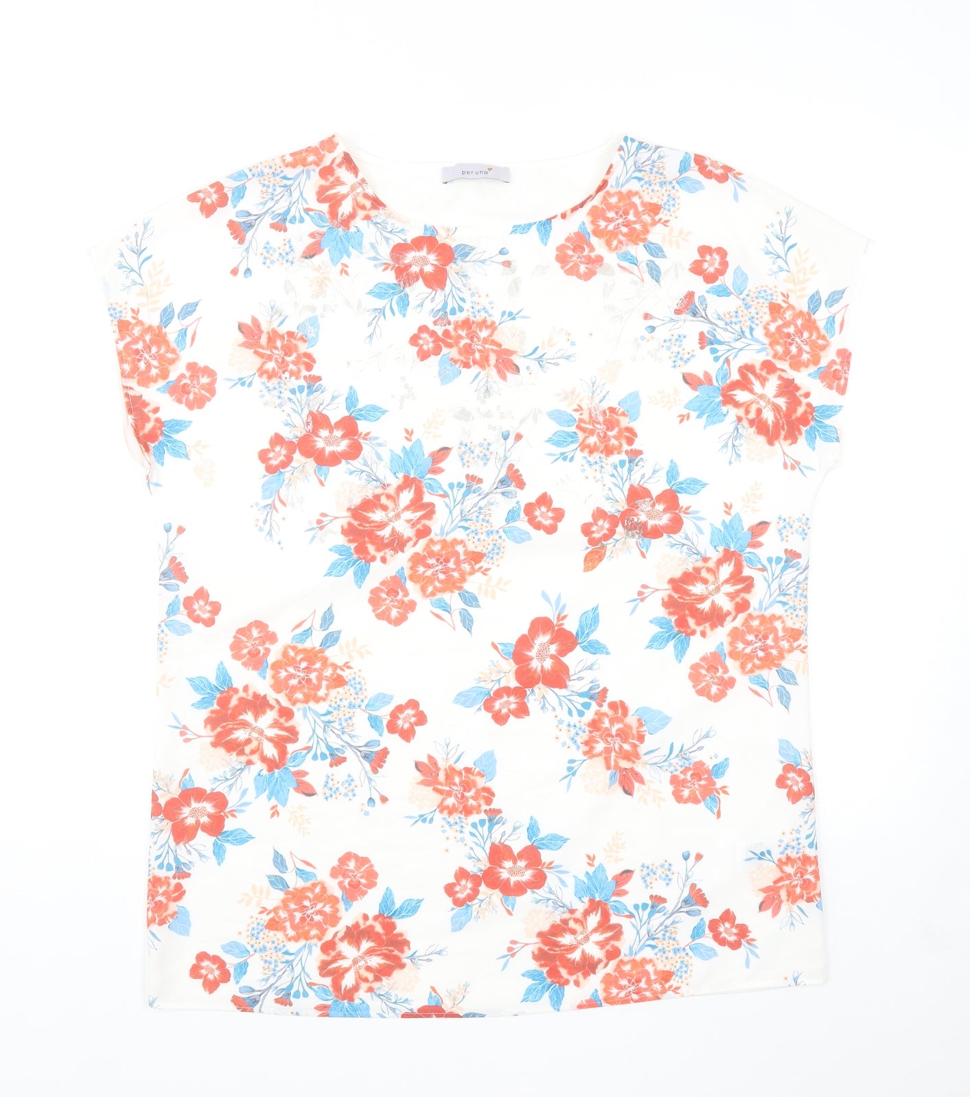 Marks and Spencer Womens White Floral Polyester Basic Blouse Size 14 Boat Neck