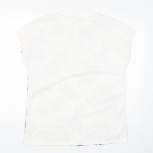 Marks and Spencer Womens White Floral Polyester Basic Blouse Size 14 Boat Neck