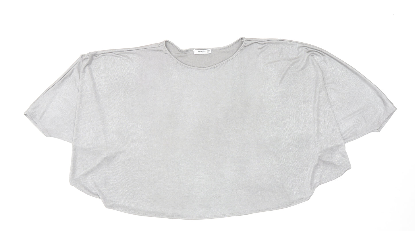 Mango Womens Silver Polyester Basic Blouse Size M Boat Neck